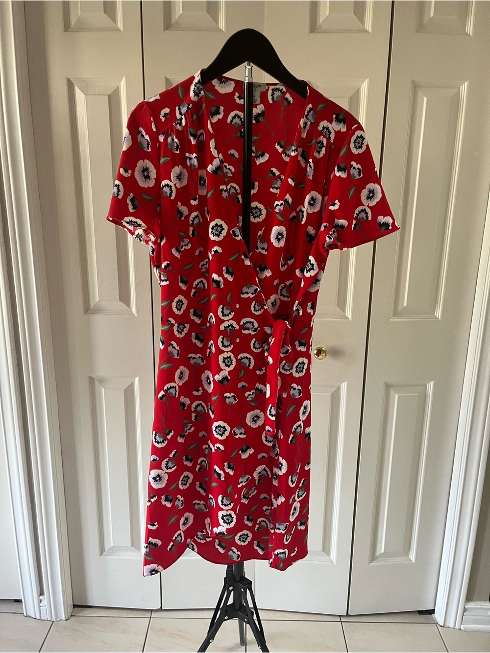 J. Crew Red Floral Wrap-Style Dress